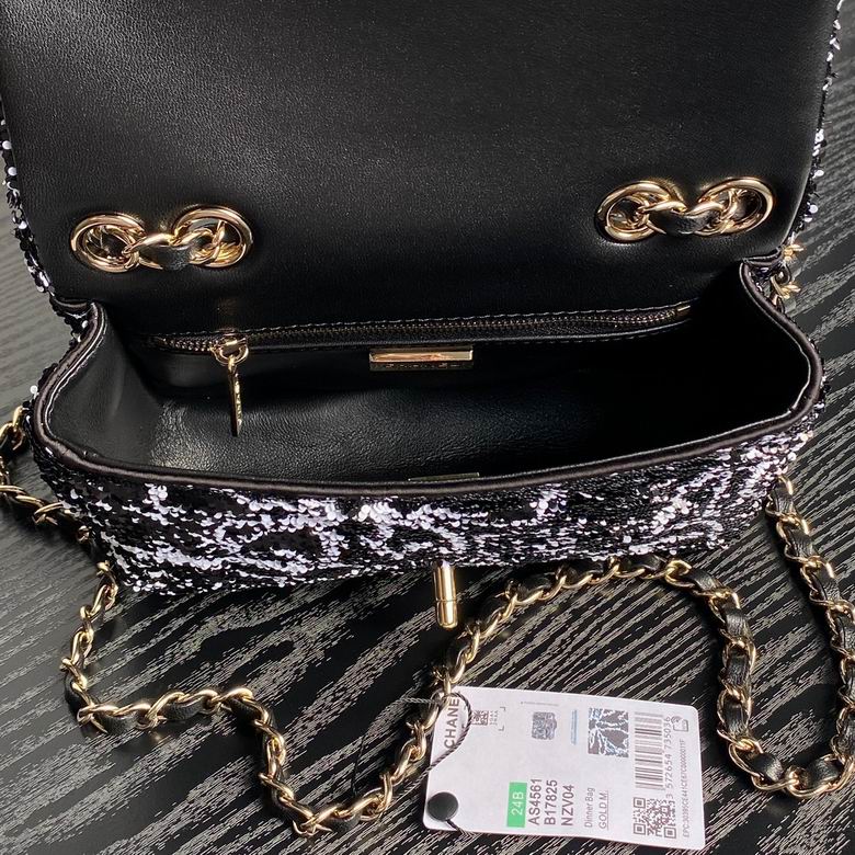 Chanel Sequin Handbags, AA+ Quality 100% Genuine Leather Classic Flap Medium Quilted Lambskin Black Gold, 18X 1 1X 5cm BL 4 Colour for chanel hand bag