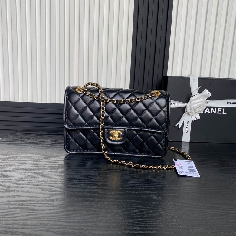 Chanel Inspired Handbags, AA+ Quality 100% Genuine Leather Classic Flap Medium Quilted Lambskin Black Gold, 25X 14X 9cm BL 3 Colour for chanel hand bag