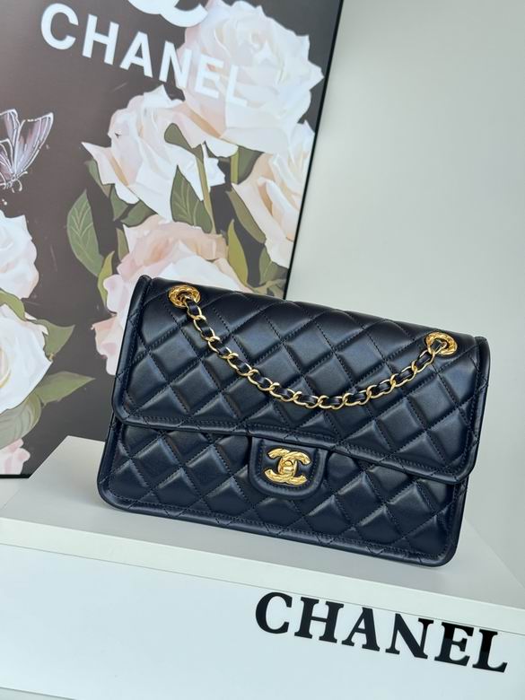 Chanel Inspired Handbags, AA+ Quality 100% Genuine Leather Classic Flap Medium Quilted Lambskin Black Gold, 25X 14X 9cm BL 3 Colour for chanel hand bag