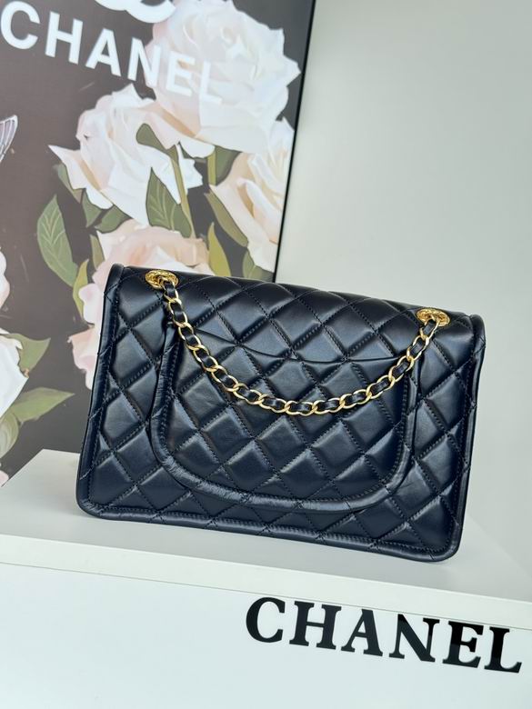 Chanel Inspired Handbags, AA+ Quality 100% Genuine Leather Classic Flap Medium Quilted Lambskin Black Gold, 25X 14X 9cm BL 3 Colour for chanel hand bag