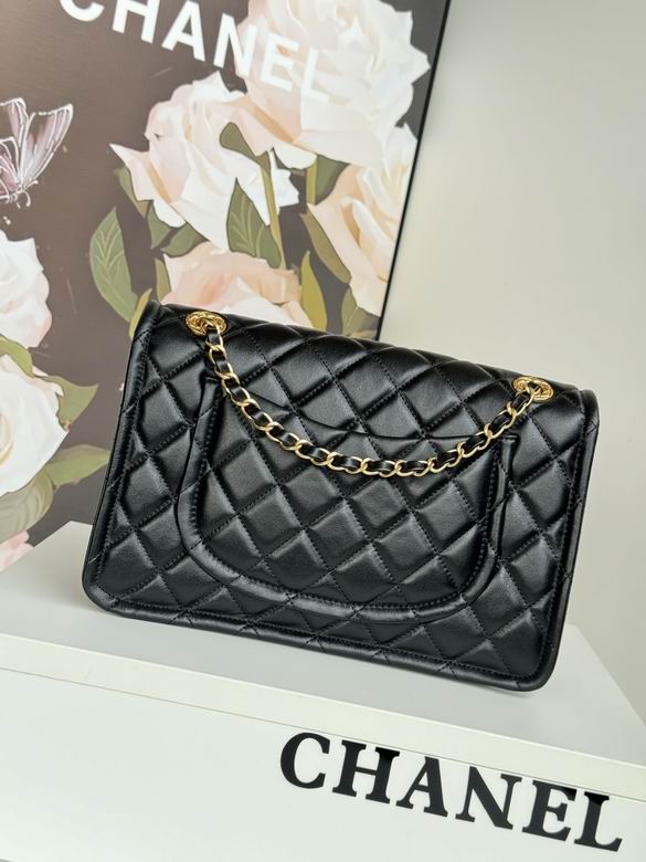Chanel Inspired Handbags, AA+ Quality 100% Genuine Leather Classic Flap Medium Quilted Lambskin Black Gold, 25X 14X 9cm BL 3 Colour for chanel hand bag