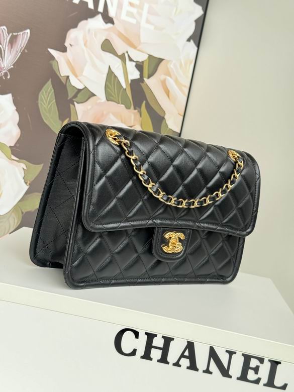 Chanel Inspired Handbags, AA+ Quality 100% Genuine Leather Classic Flap Medium Quilted Lambskin Black Gold, 25X 14X 9cm BL 3 Colour for chanel hand bag