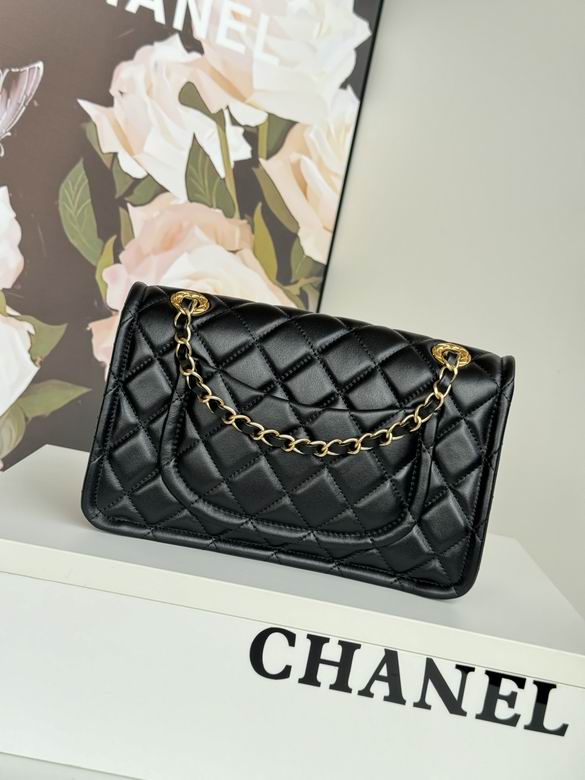 Chanel Inspired Handbags, AA+ Quality 100% Genuine Leather Classic Flap Medium Quilted Lambskin Black Gold, 25X 14X 9cm BL 3 Colour for chanel hand bag