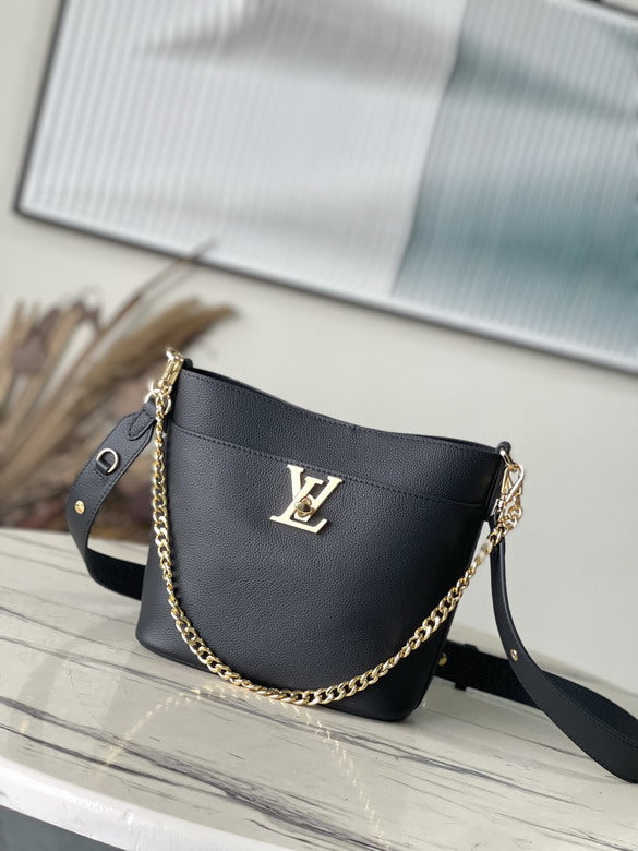 Louis Vuitton Inspired Handbags, AA+ Quality 100% Genuine Leather Classic Flap Medium Quilted Lambskin Black Gold, 18X 1 1X 5cm BL 4 Colour