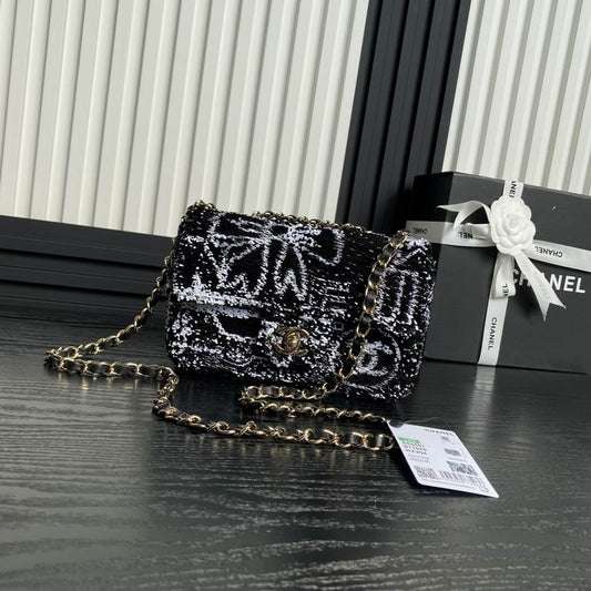 Chanel Sequin Handbags, AA+ Quality 100% Genuine Leather Classic Flap Medium Quilted Lambskin Black Gold, 18X 1 1X 5cm BL 4 Colour for chanel hand bag