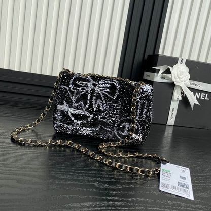 Chanel Sequin Handbags, AA+ Quality 100% Genuine Leather Classic Flap Medium Quilted Lambskin Black Gold, 18X 1 1X 5cm BL 4 Colour for chanel hand bag