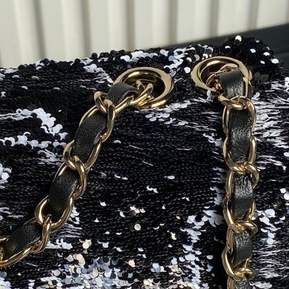 Chanel Sequin Handbags, AA+ Quality 100% Genuine Leather Classic Flap Medium Quilted Lambskin Black Gold, 18X 1 1X 5cm BL 4 Colour for chanel hand bag