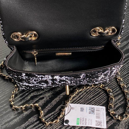 Chanel Sequin Handbags, AA+ Quality 100% Genuine Leather Classic Flap Medium Quilted Lambskin Black Gold, 18X 1 1X 5cm BL 4 Colour for chanel hand bag
