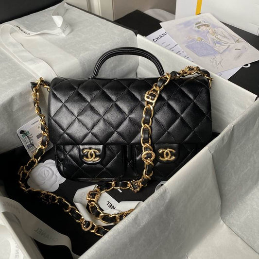 Chanel Inspired Handbags, AA+ Quality 100% Genuine Leather Classic Flap Medium Quilted Lambskin Black Gold, 9X 1 3X 4.5cm BL 4 Colour for chanel hand bag