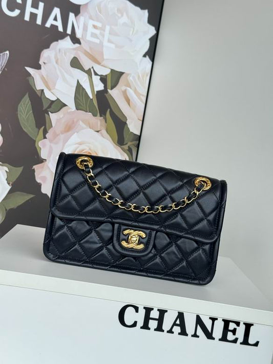 Chanel Inspired Handbags, AA+ Quality 100% Genuine Leather Classic Flap Medium Quilted Lambskin Black Gold, 25X 14X 9cm BL 3 Colour for chanel hand bag